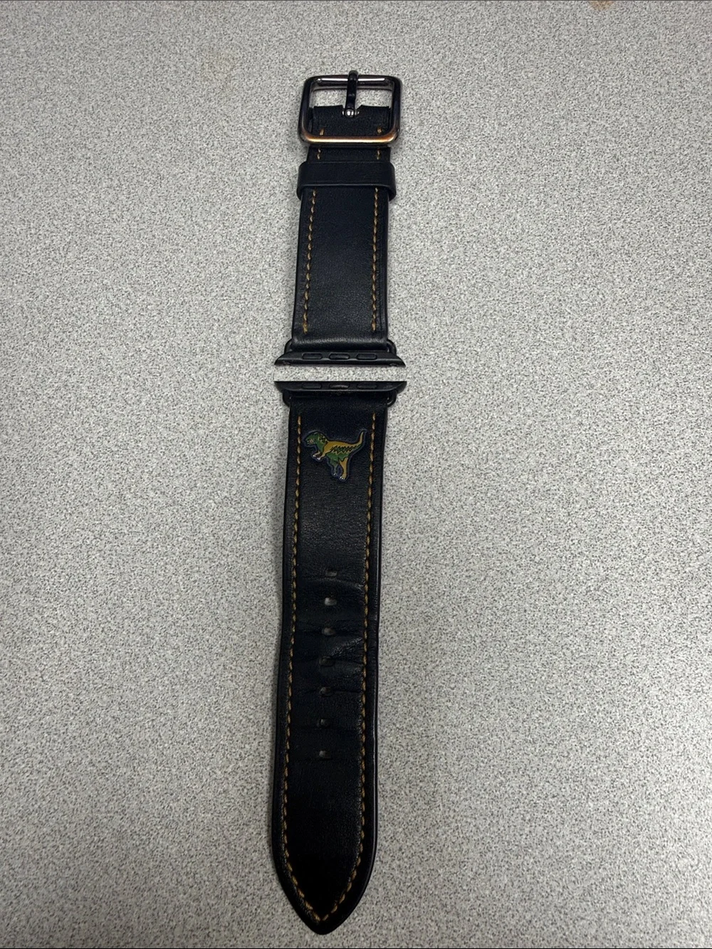 Rare Coach Black Leather Rexy 42mm Apple Watch Strap with Yellow Stitching